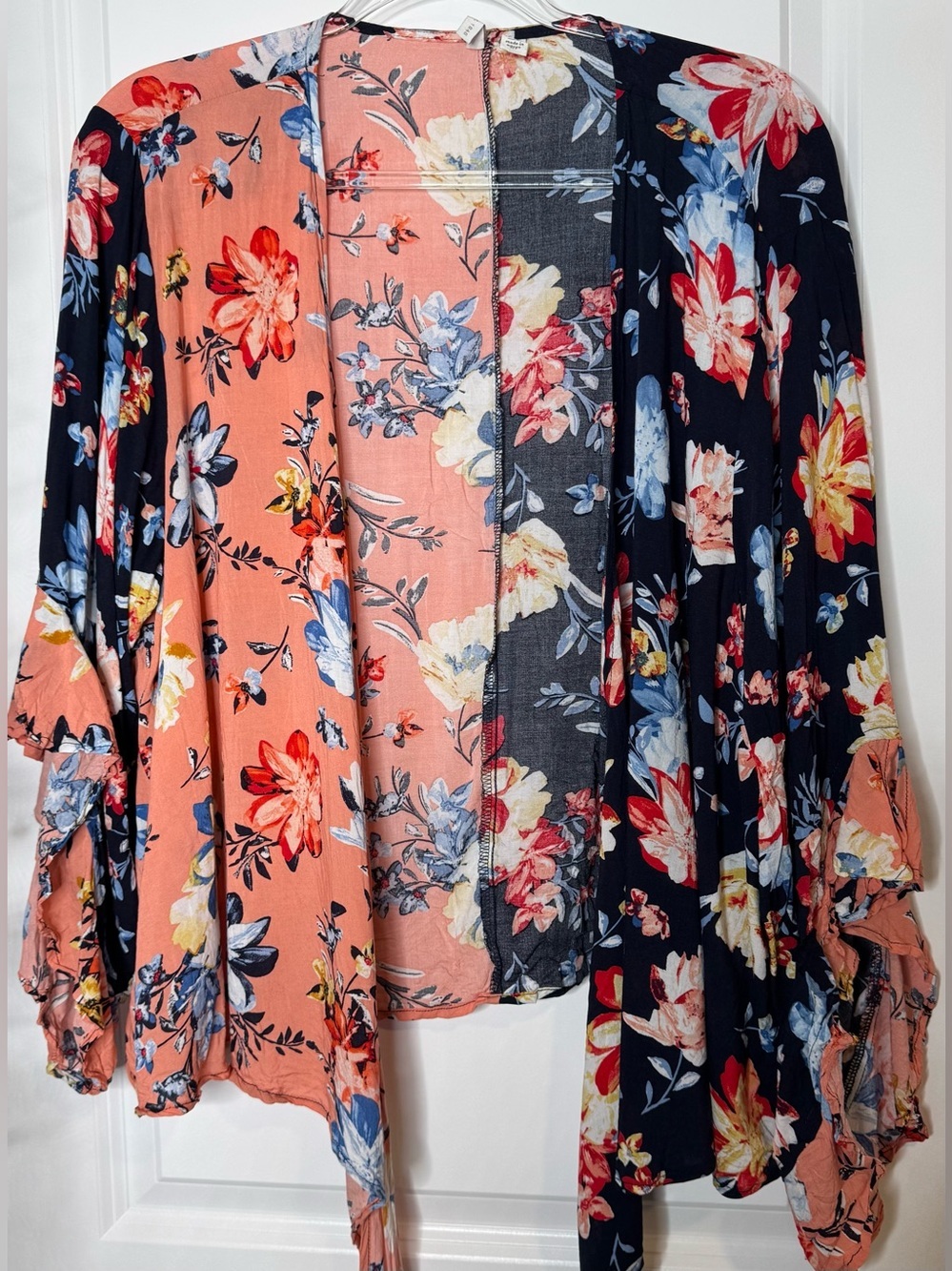 Cato Peach and Navy Floral Open-Front Kimono Sz 18/20 2x flowy